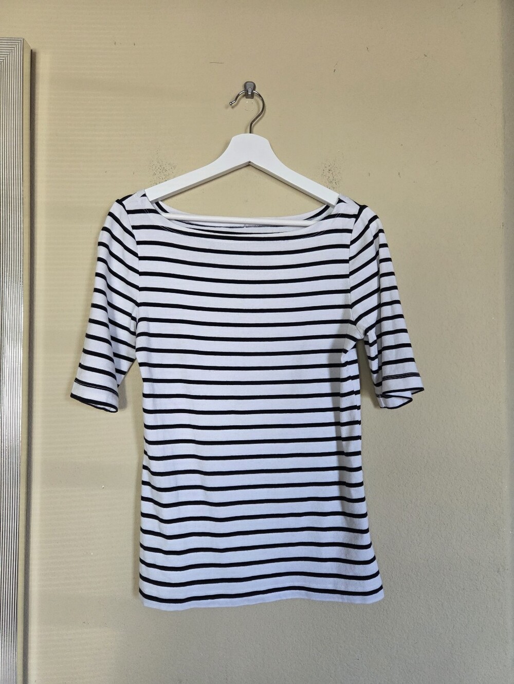 GAP Black & White Striped Boatneck Short Sleeve Top